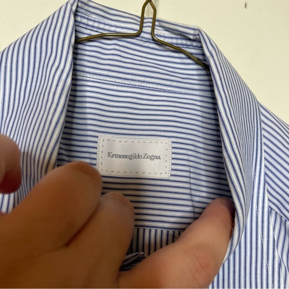 Ermenegildo Zegna blue stripe dress button down shirt sz 15.5 - Picture 3 of 7